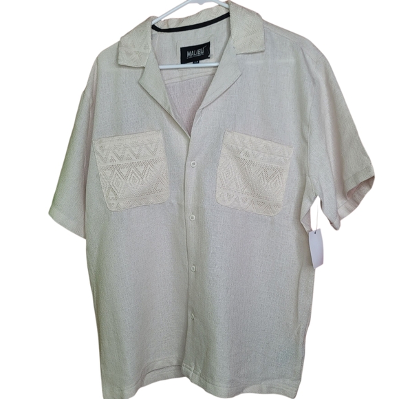 Texture Fabric Men's Cream Button Down Shirt Size MEDIUM NWT - Picture 1 of 16